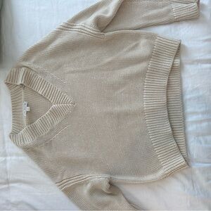 J. Crew Light Cream V-Neck Knit Sweater